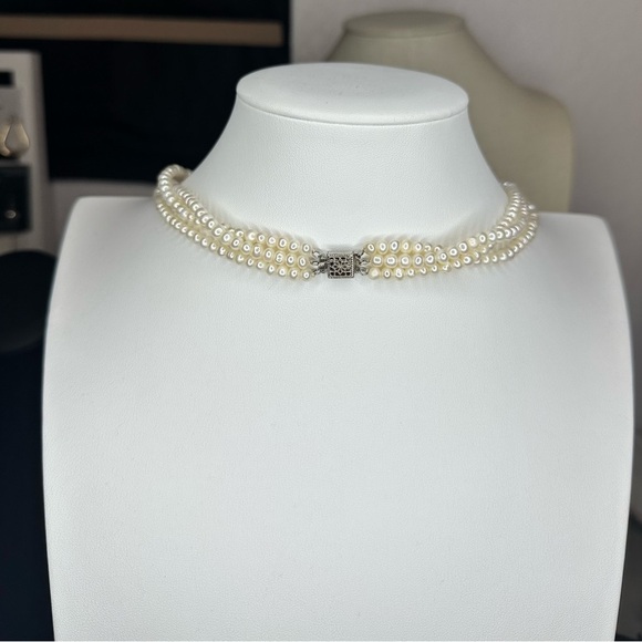 Danbury Mint Freshwater Pearl & Dyed Howlite 3-Strand Necklace 925 Clasp - Picture 10 of 16